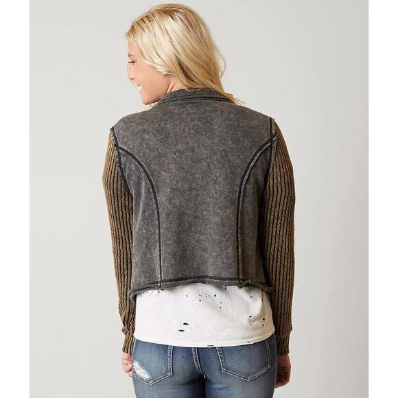 Gimmicks Pieced Sweater Jacket Washed Black Terry Zip Front jacket Sz M NWT - Picture 2 of 10